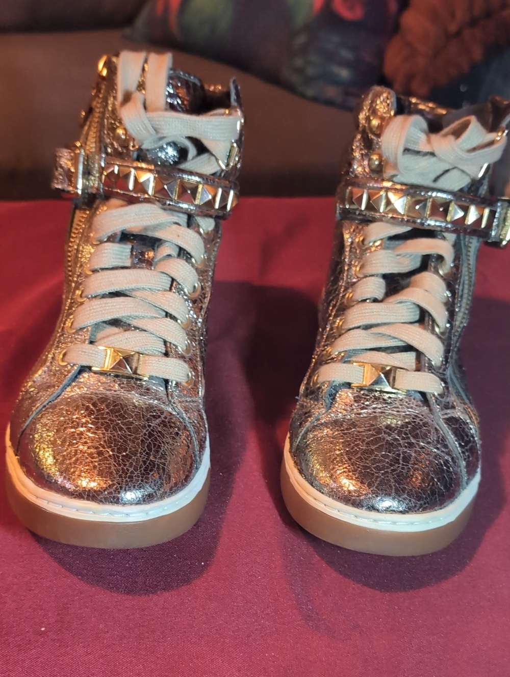 Michael Kors Women's Leather MetallicHigh-Top Sneaker Booties with Studded Strap